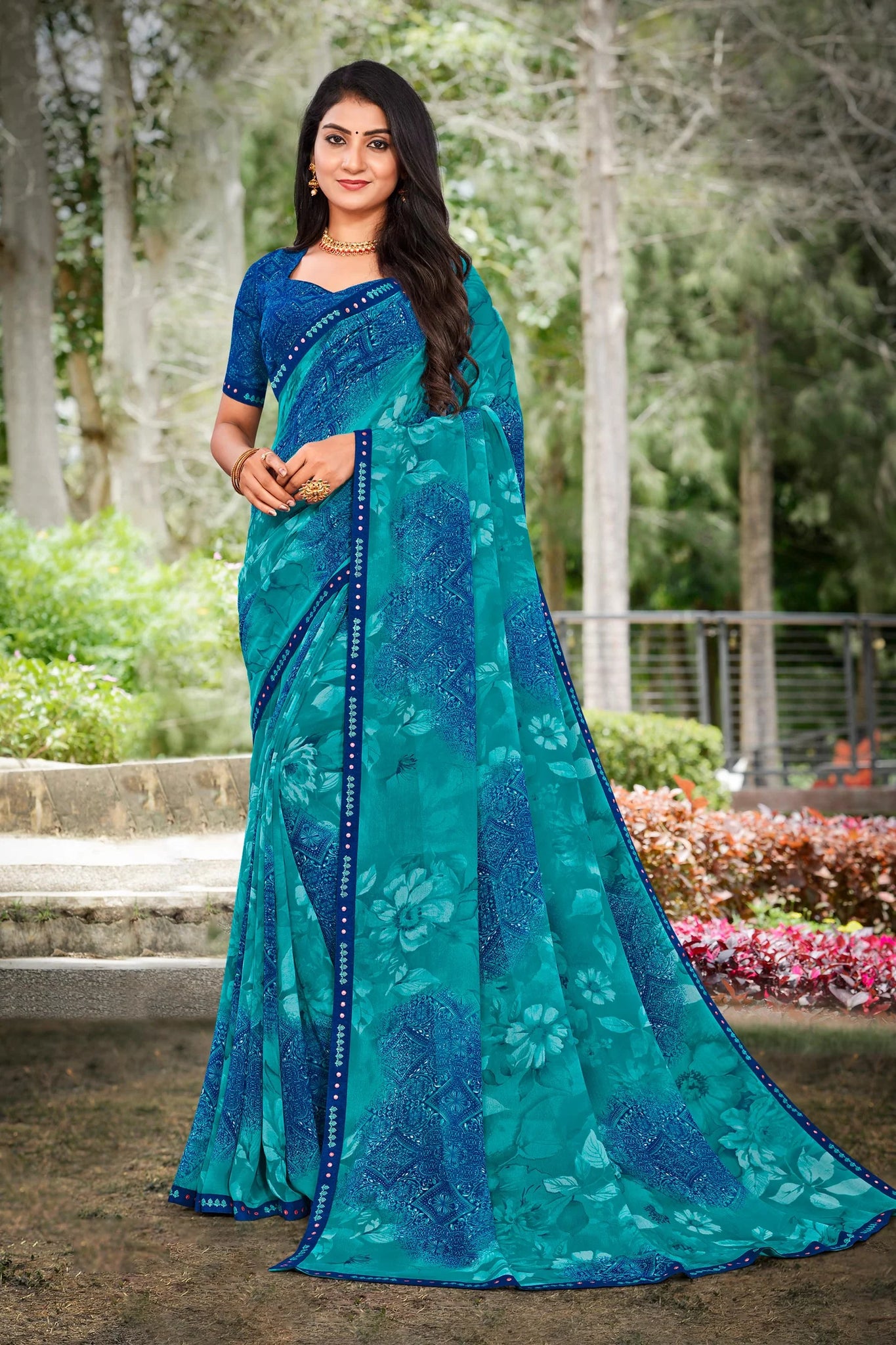 Laxmipati Priya 13357 Blue Georgette Saree