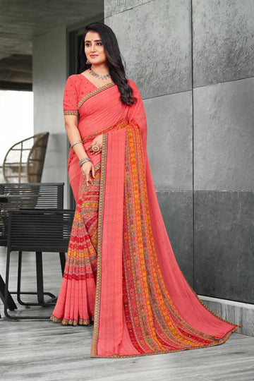 Laxmipati Priya 13423 Peach Georgette Saree