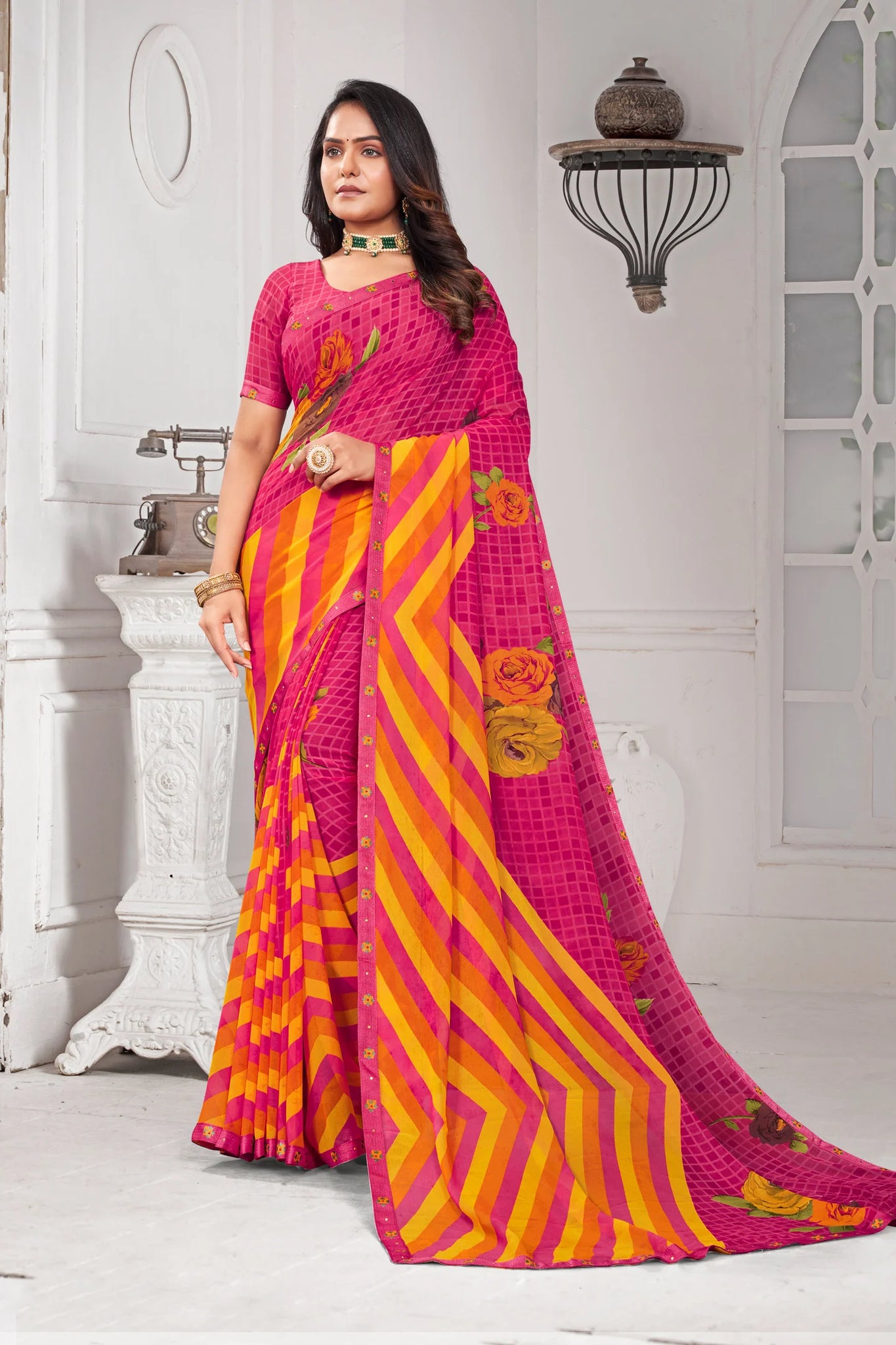 Laxmipati Priya 13575 Pink Georgette Saree