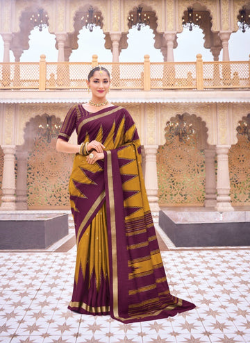 Gulmarg Mustard and Maroon Cotton Silk Saree