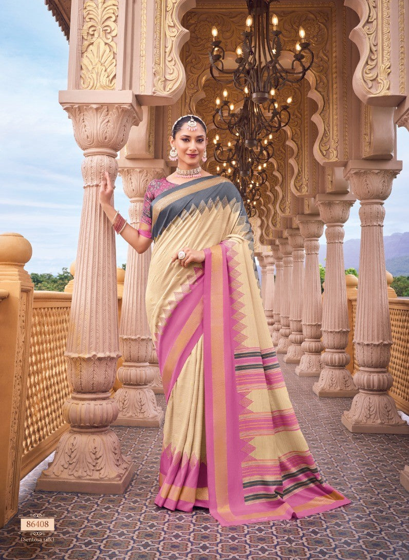 Gulmarg Beige Cotton Silk Saree