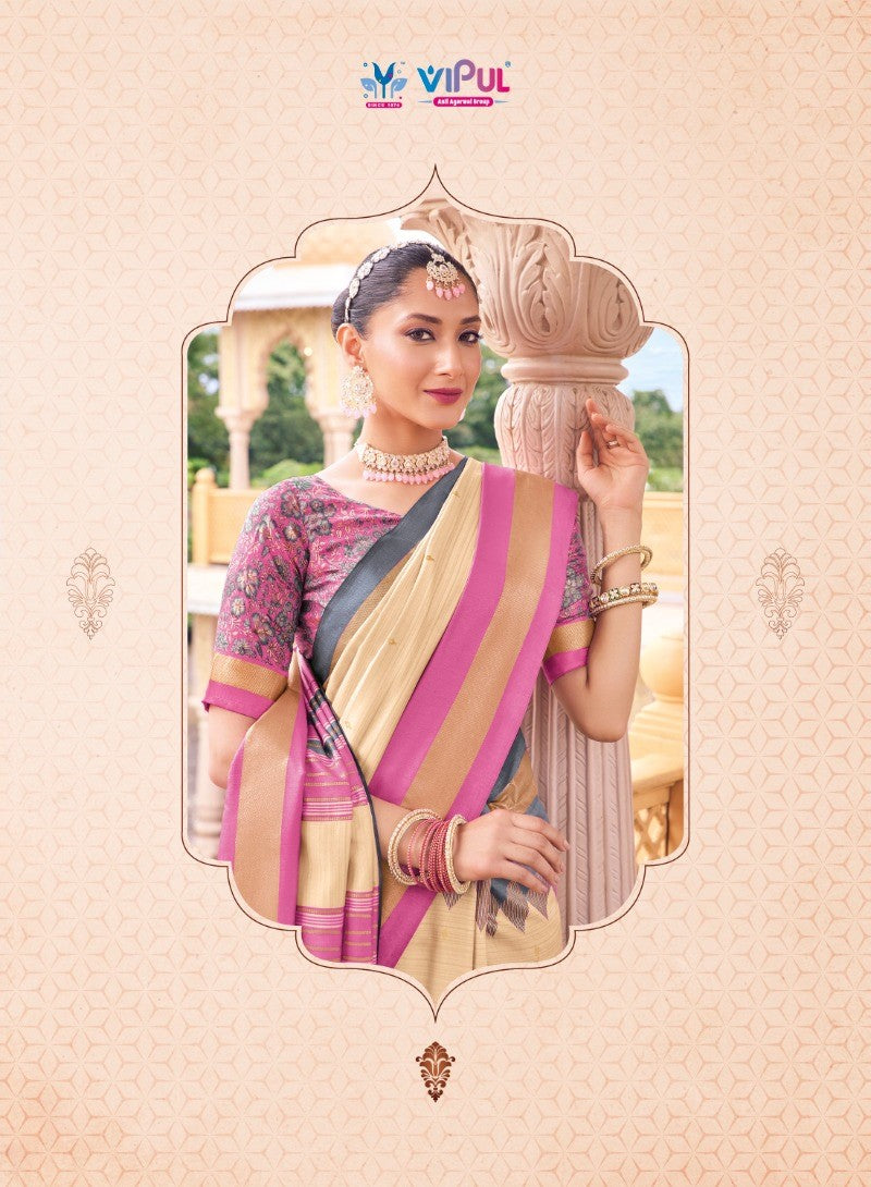 Gulmarg Beige Cotton Silk Saree