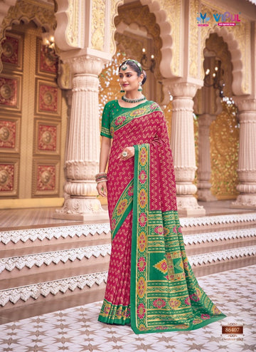 Gulmarg Red and Green Cotton Silk Saree