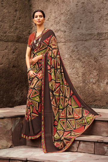 Laxmipati Rachna 7562 Brown Georgette Saree