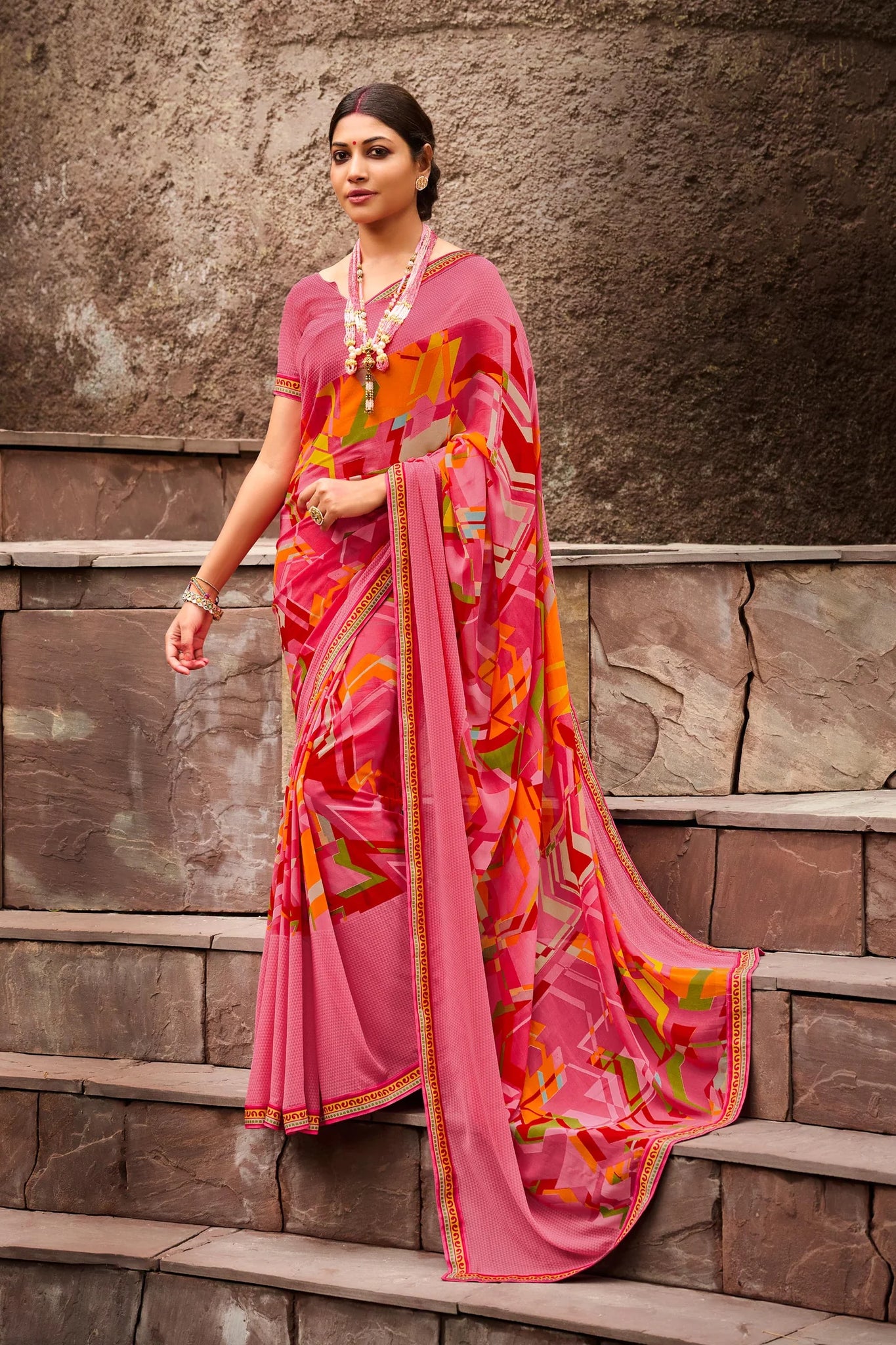 Laxmipati Rachna 7570 Pink Georgette Saree