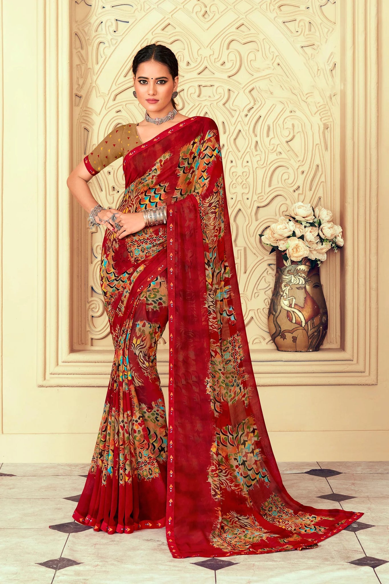 Laxmipati Rachna 7775 Maroon Georgette Saree