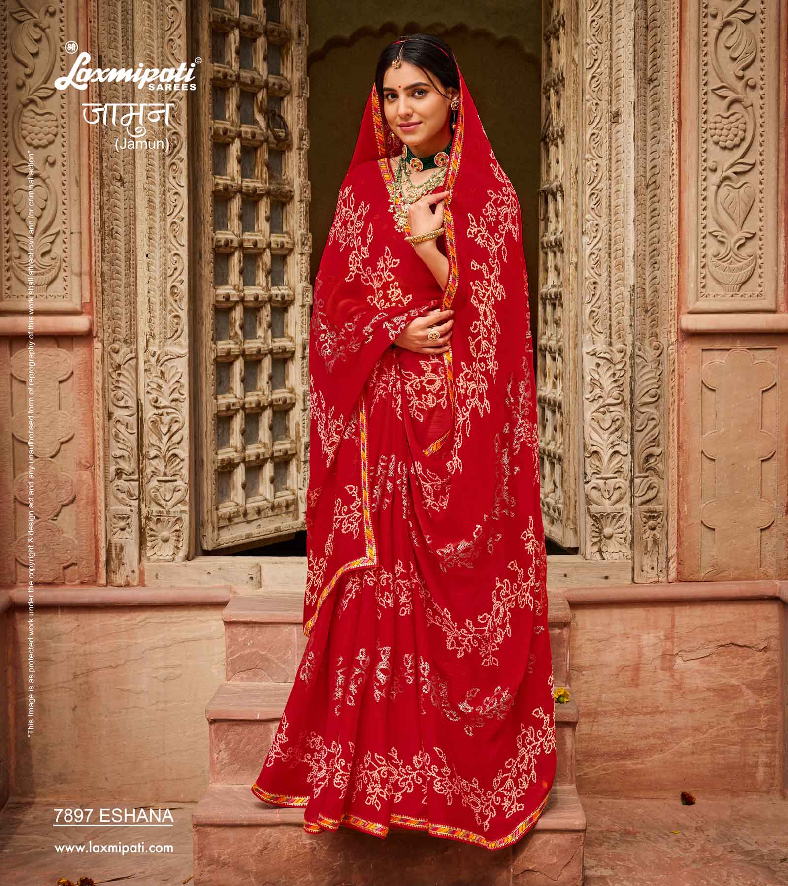 Laxmipati Jamun 7897 Red Silk Chiffon Sarees