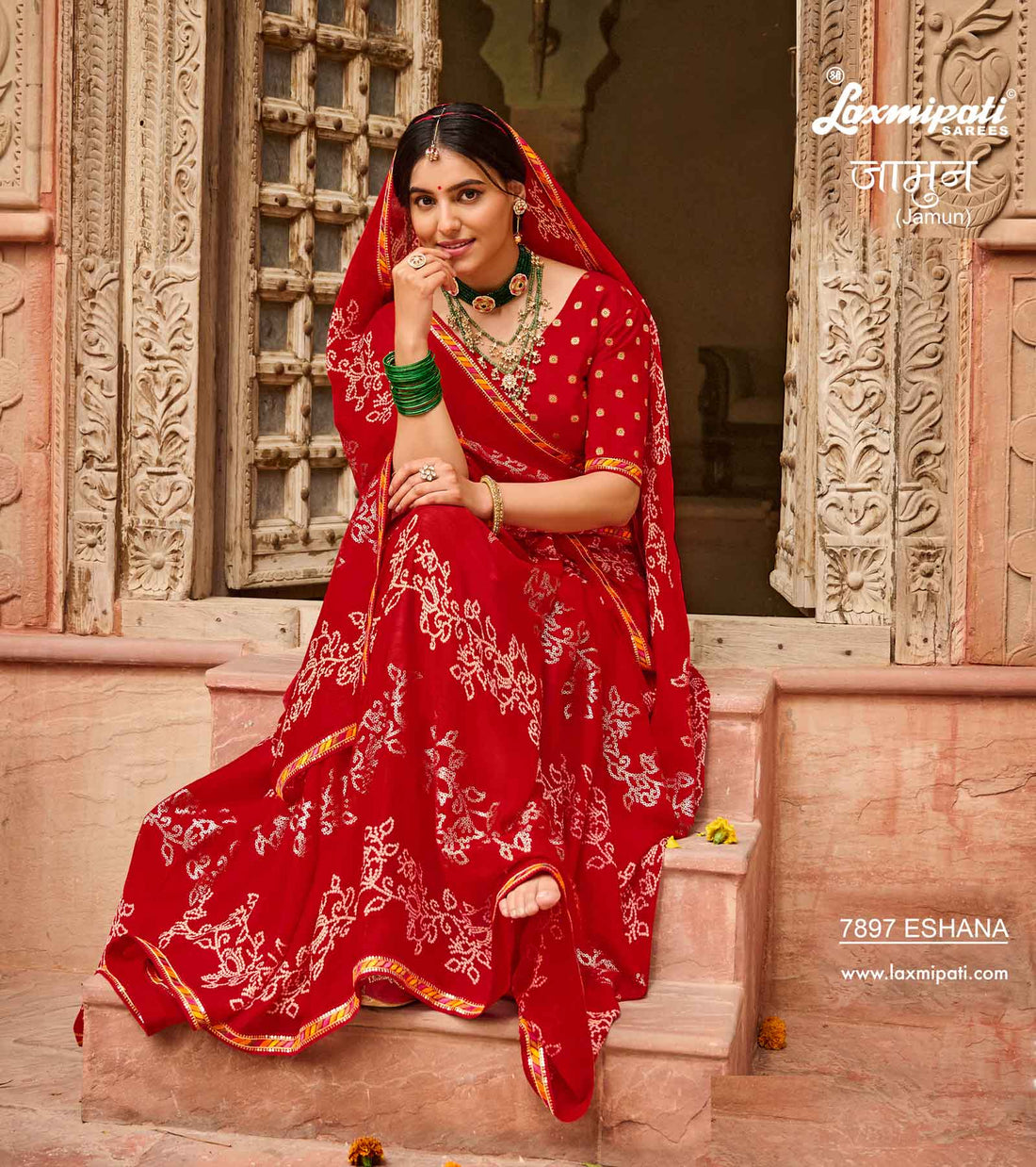 Laxmipati Jamun 7897 Red Silk Chiffon Sarees