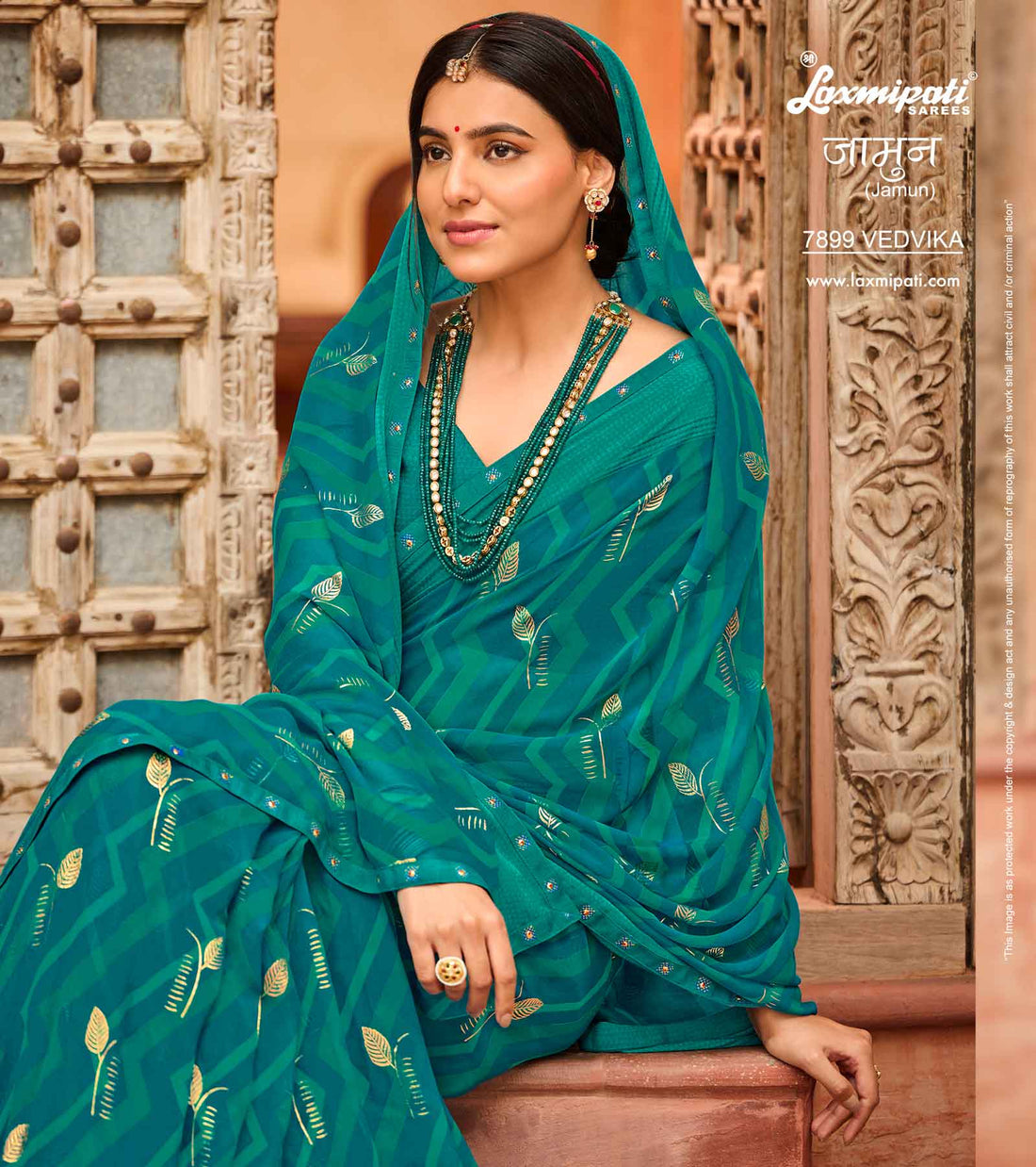 Laxmipati Jamun 7899 Sea Green Georgette Satin Patta Sarees