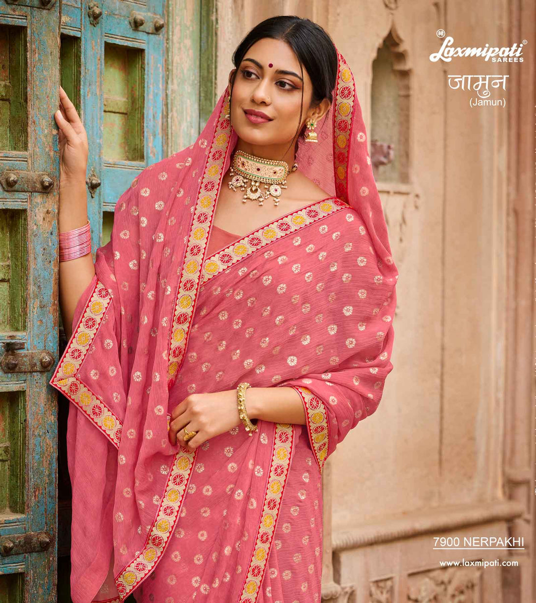 Laxmipati Jamun 7900 Peach Silk Chiffon Sarees