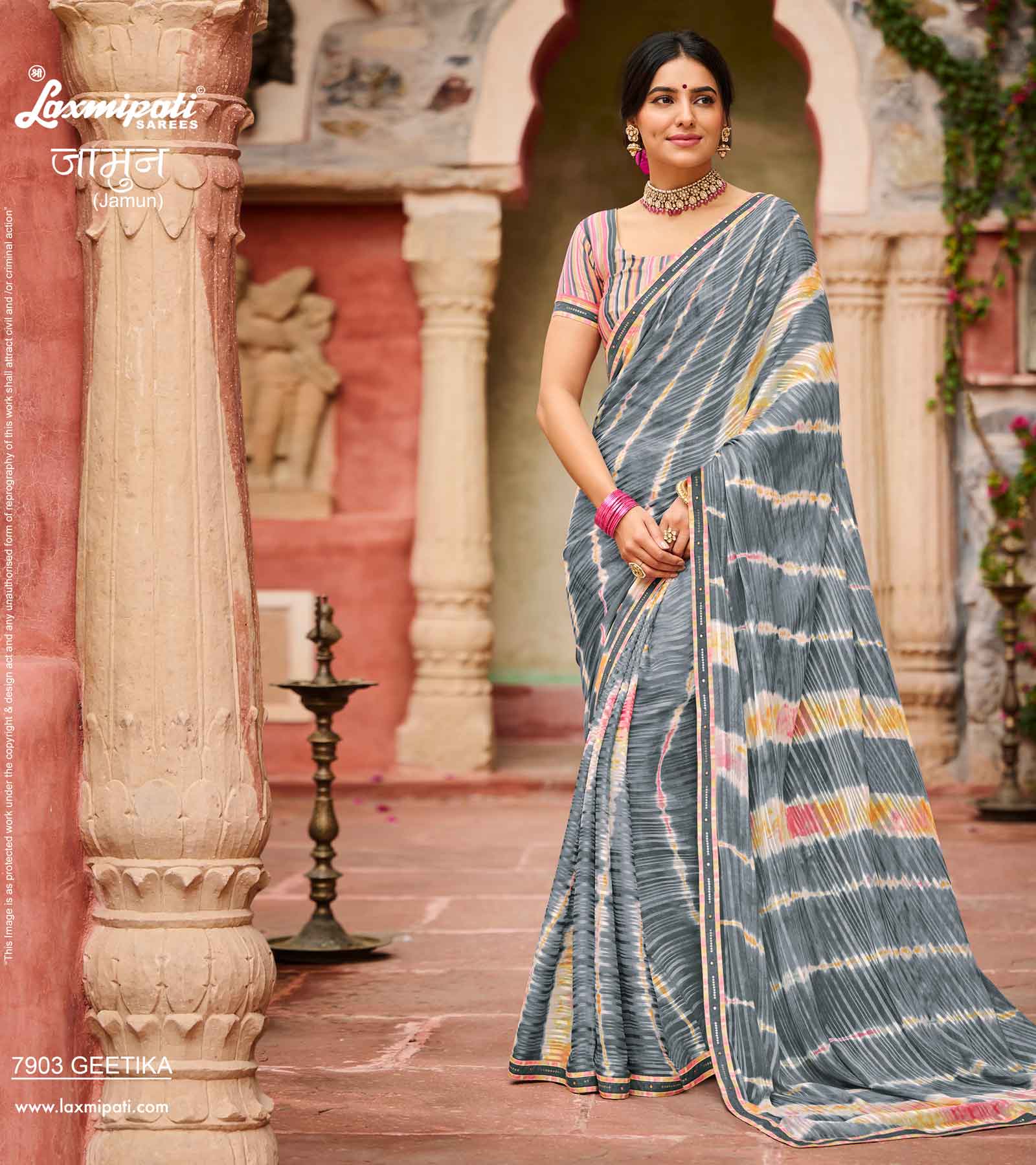 Laxmipati Jamun 7903 Grey Metal Chiffon Sarees