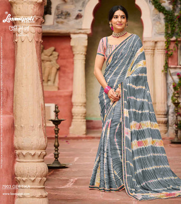 Laxmipati Jamun 7903 Grey Metal Chiffon Sarees