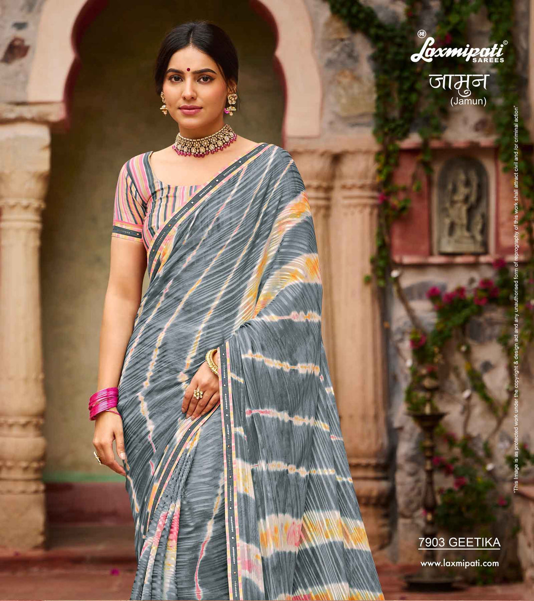 Laxmipati Jamun 7903 Grey Metal Chiffon Sarees