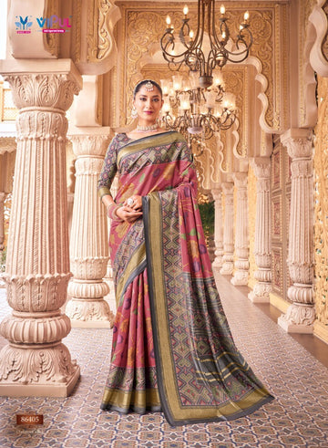 Gulmarg Pink and Grey Cotton Silk Saree