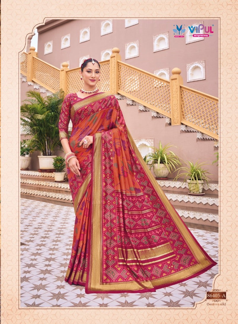 Gulmarg Orange and Red Cotton Silk Saree