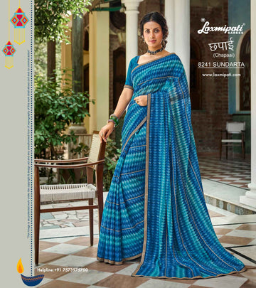 Laxmipati Chapaai 8241 Royal Blue Chiffon Saree