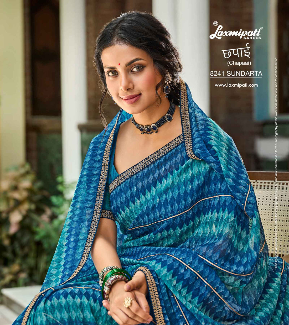 Laxmipati Chapaai 8241 Royal Blue Chiffon Saree