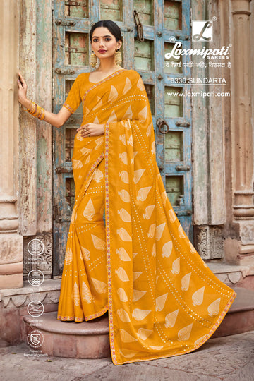 Laxmipati Janki 8330 Mustard Chiffon Tasab Saree