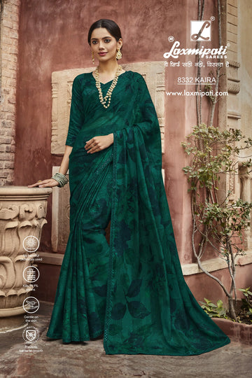 Laxmipati Janki 8332 Bottle Green Chiffon Tasab Saree