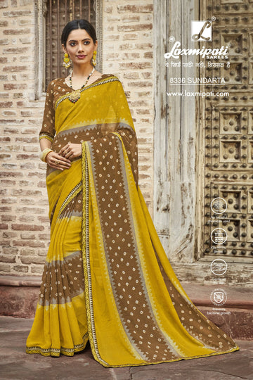 Laxmipati Janki 8336 Brown & Mustard Chiffon Saree