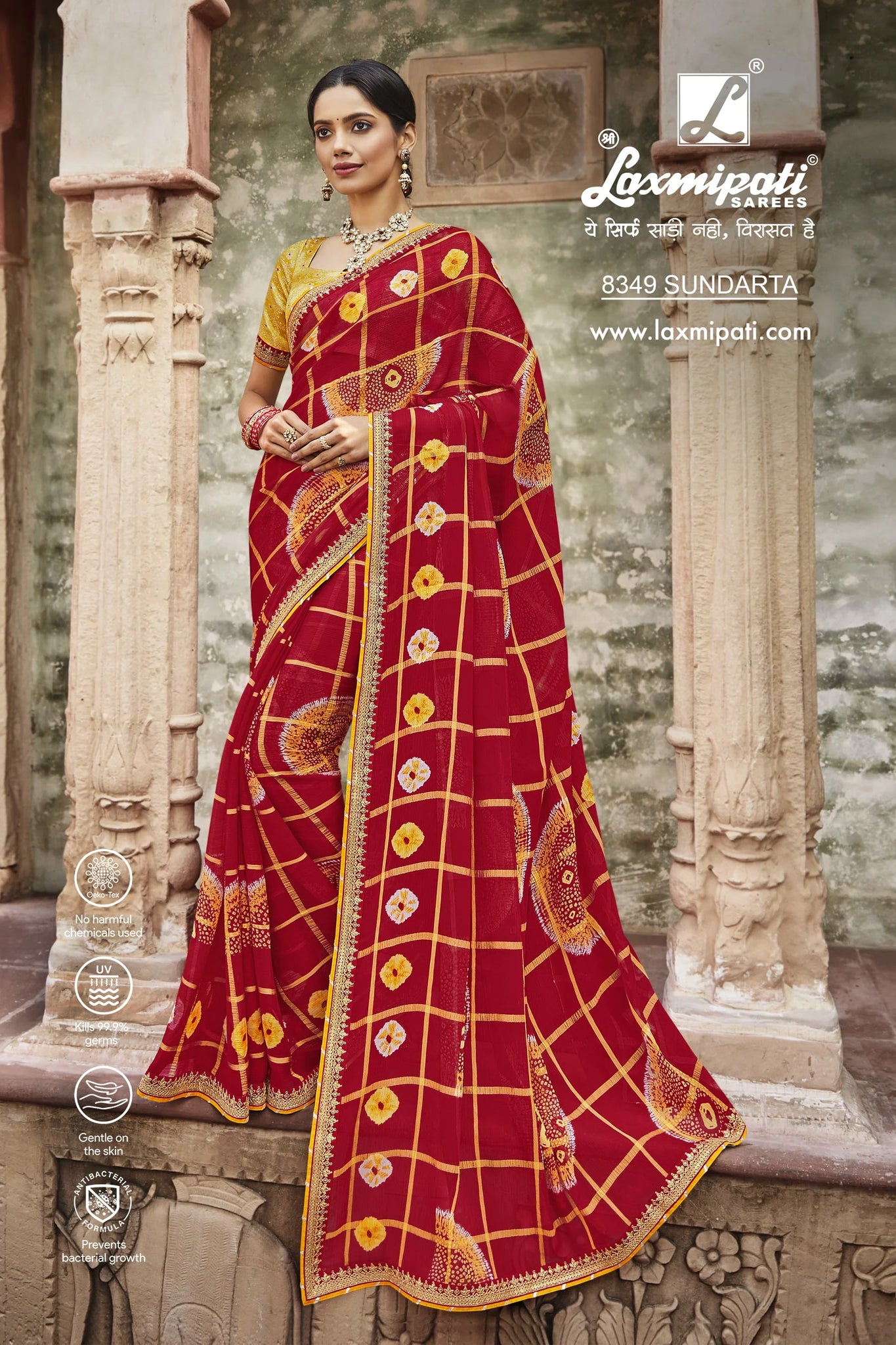 Laxmipati Janki 8349 Red Chiffon Checks Saree