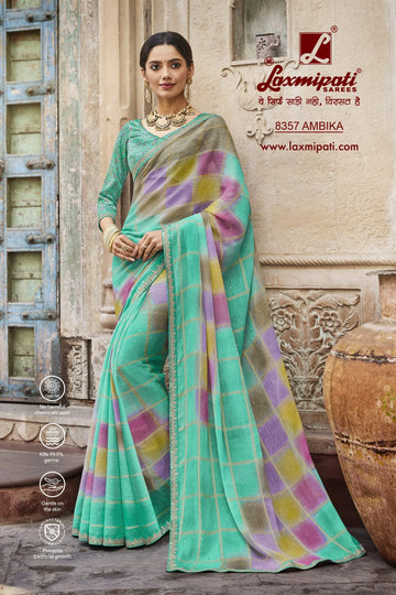 Laxmipati Janki 8357 Multicolor Chiffon Tasab Saree