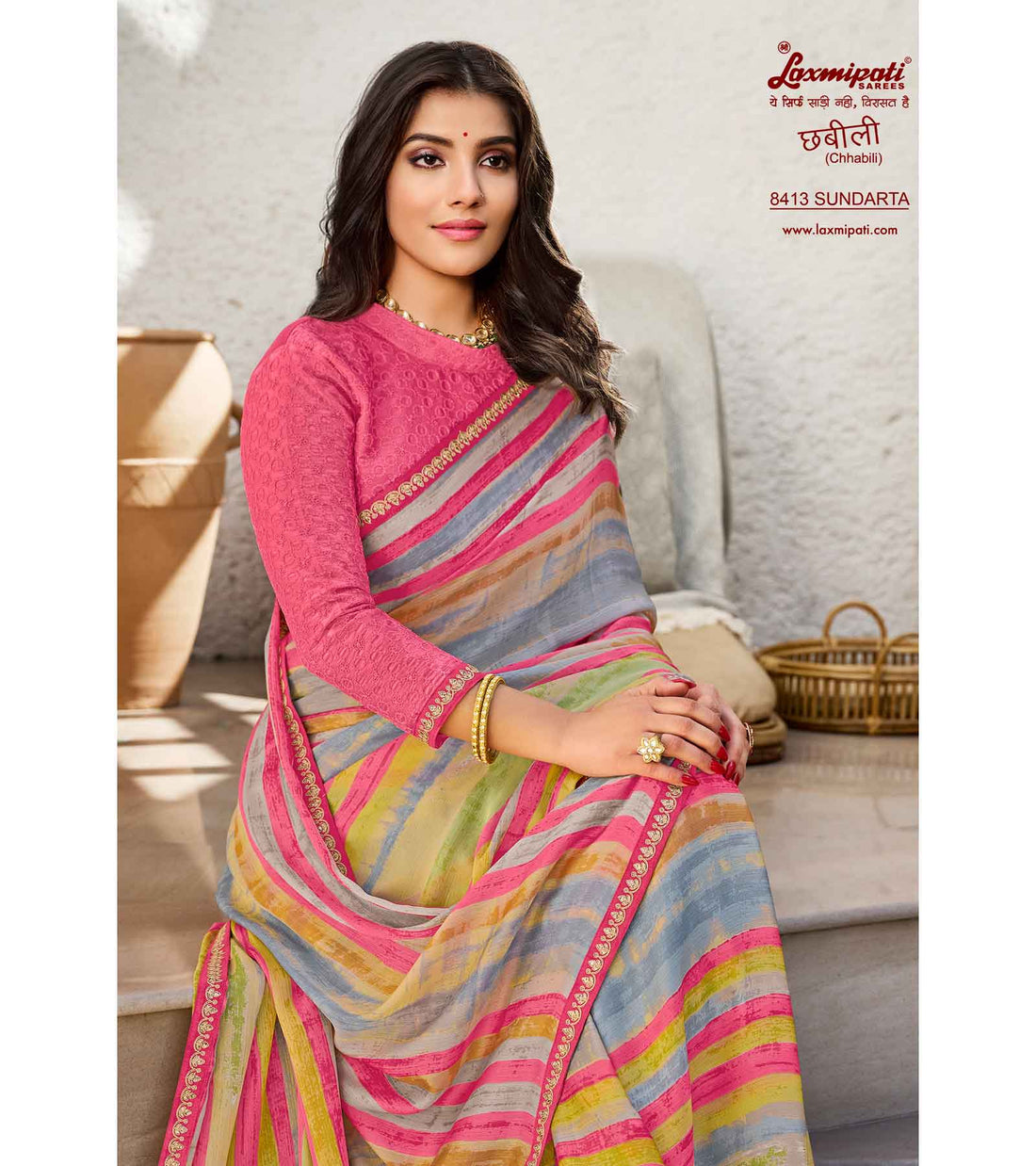 Laxmipati Chhabili 8413 Multicolor Sharmili Chiffon Saree