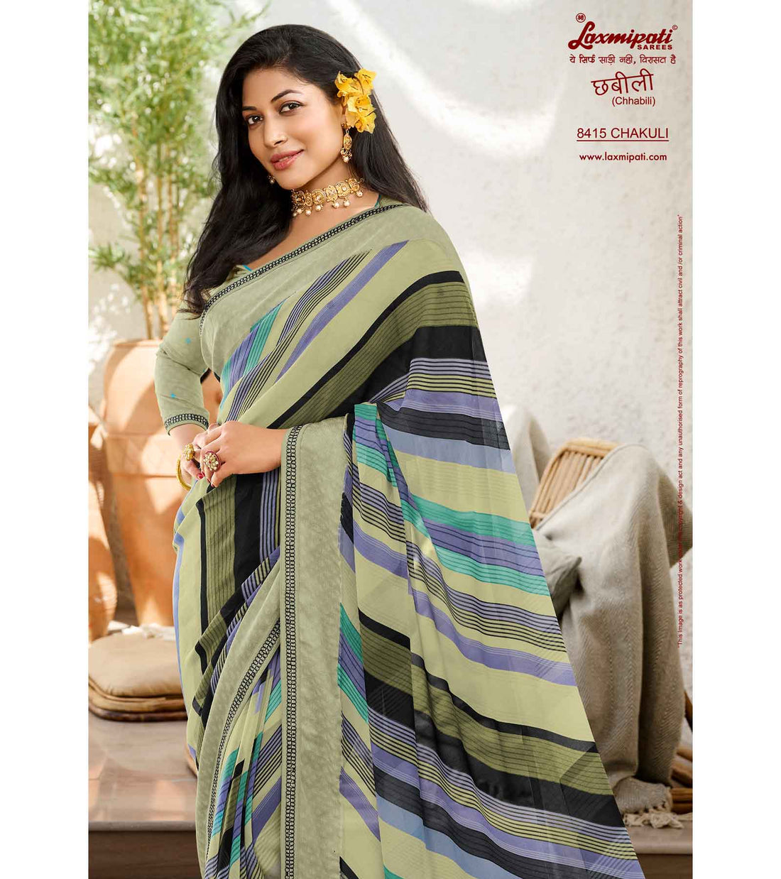 Laxmipati Chhabili 8415 Multicolor Georgette with Satin Patta Saree