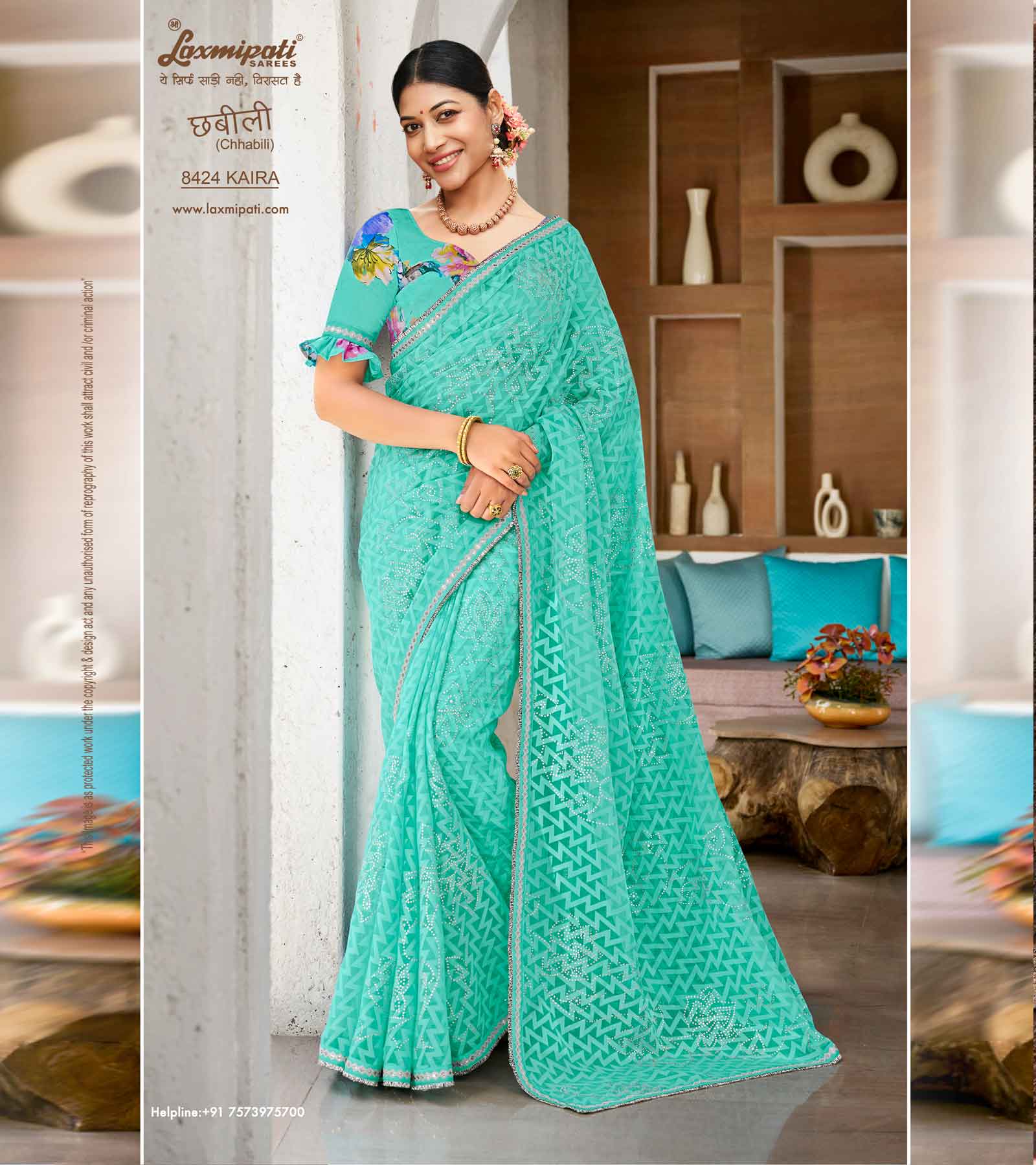 Laxmipati Chhabili 8424 Sky Blue Brasso Saree