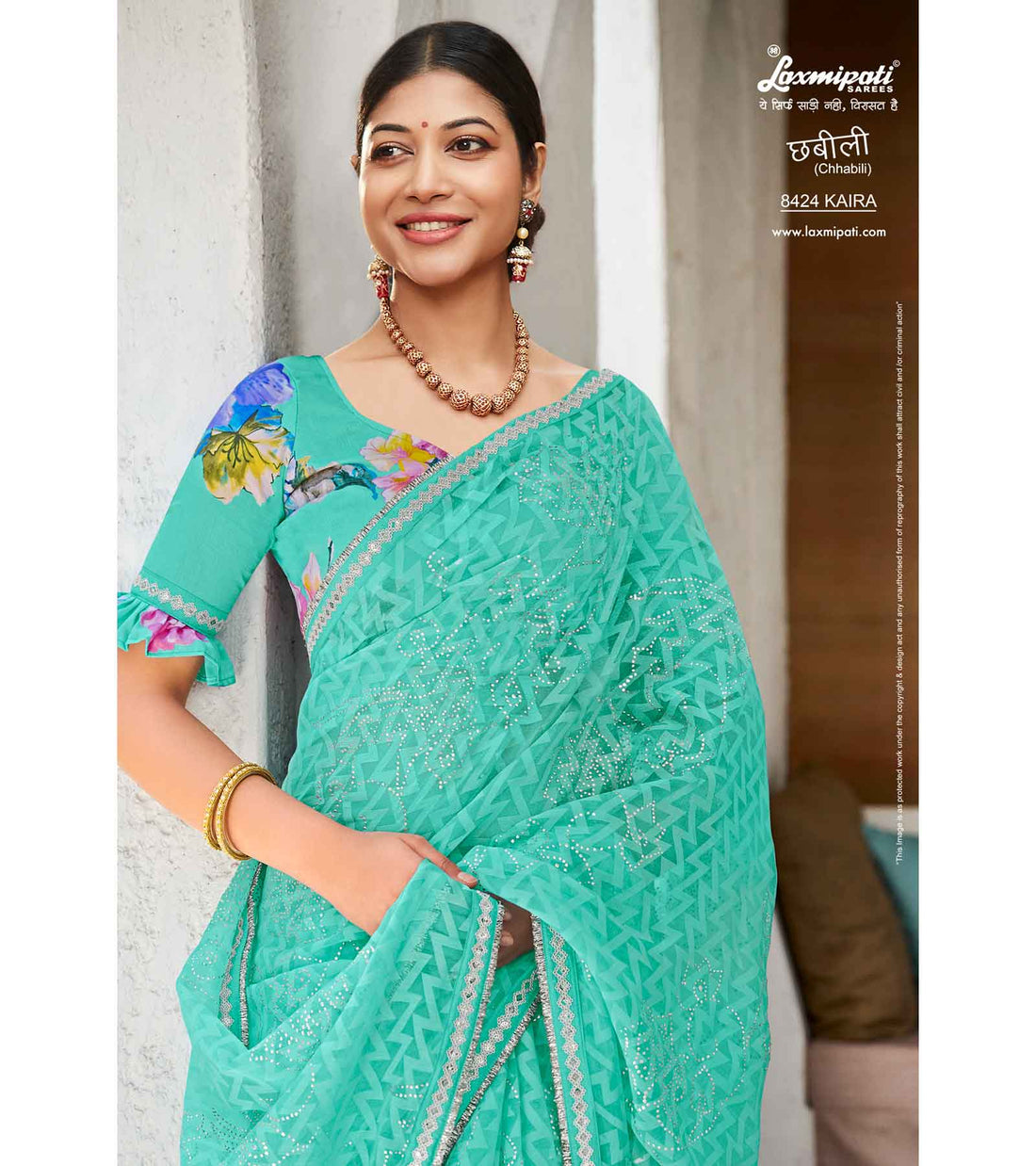 Laxmipati Chhabili 8424 Sky Blue Brasso Saree