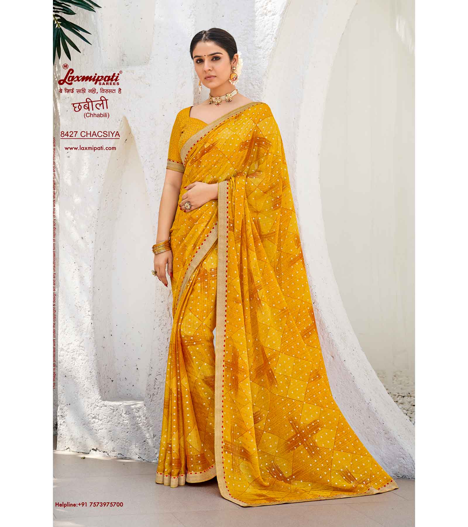 Laxmipati Chhabili 8427 Mustard Satin Chiffon Saree