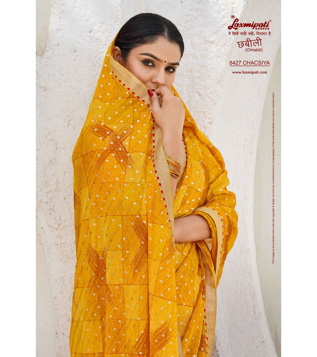 Laxmipati Chhabili 8427 Mustard Satin Chiffon Saree