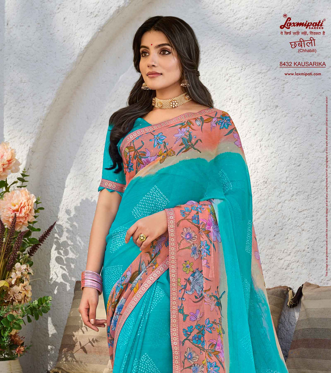 Laxmipati Chhabili 8432 Multicolor Sparkle Chiffon Saree