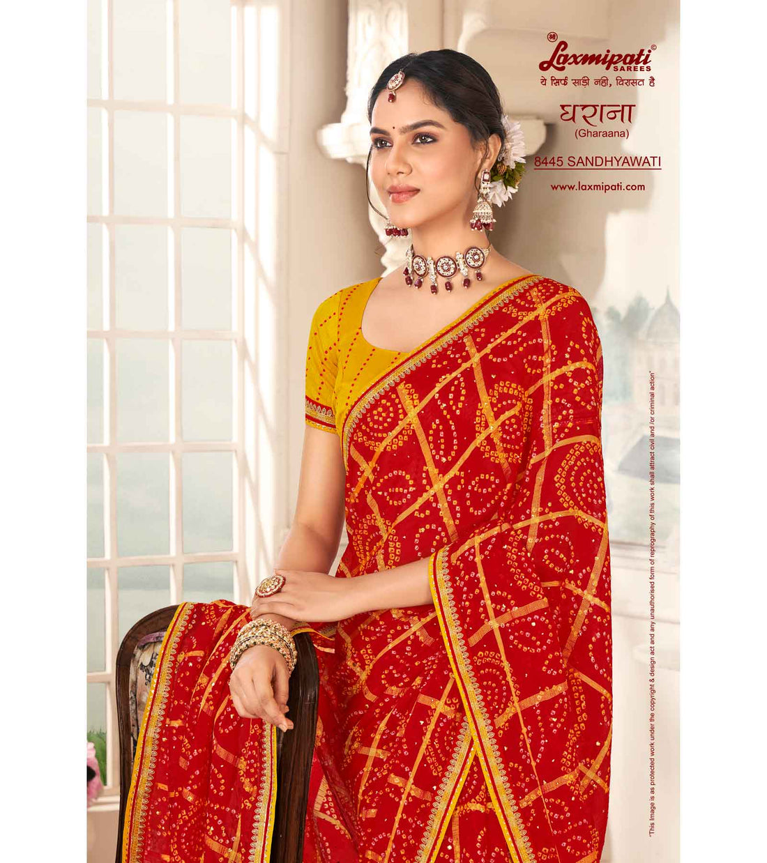 Laxmipati Gharaana 8445 Red Chiffon Checks Saree