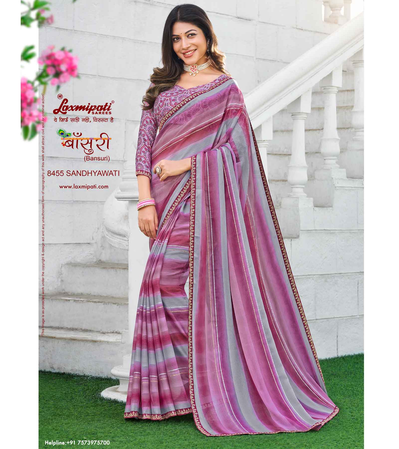 Laxmipati Bansuri 8455 Multicolor Sharmili Chiffon Saree