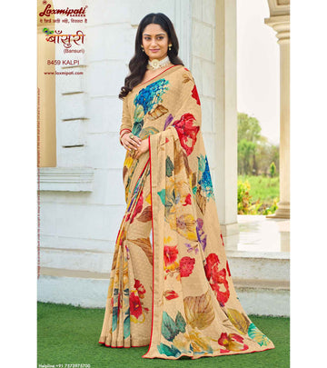 Laxmipati Bansuri 8459 Chikoo Marble Chiffon Saree