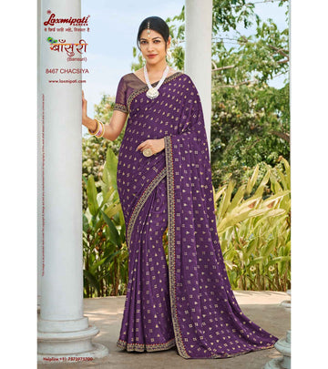 Laxmipati Bansuri 8467 Lavender Satin Chiffon Saree