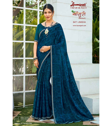 Laxmipati Bansuri 8471 Navy Blue Satin Chiffon Saree