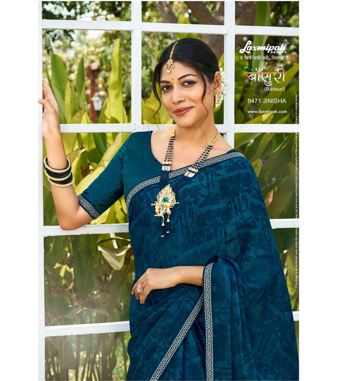 Laxmipati Bansuri 8471 Navy Blue Satin Chiffon Saree