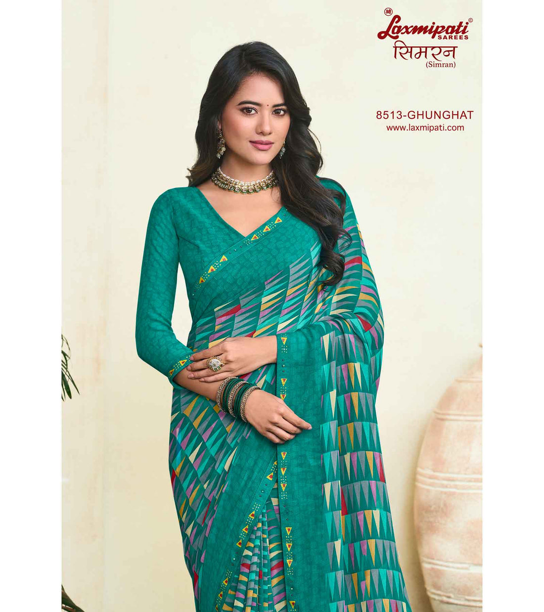 Laxmipati Simran 8513 Teal Blue Georgette Saree