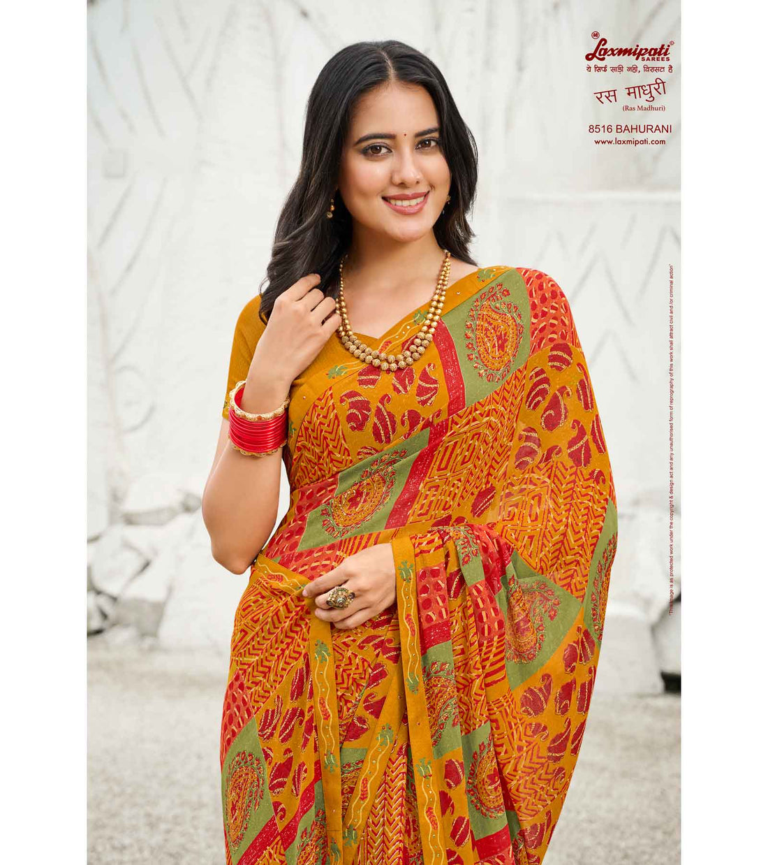 Laxmipati Ras Madhuri 8516 Mustard Wetless Saree