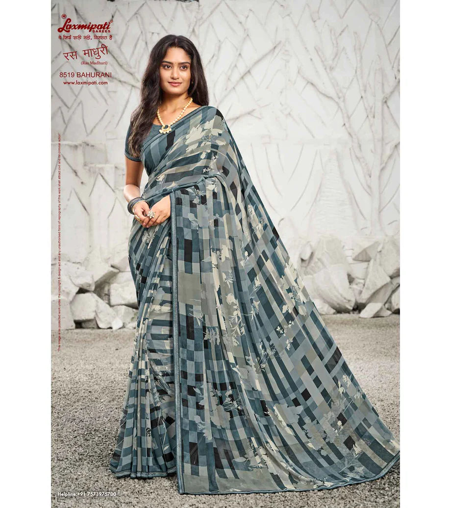 Laxmipati Ras Madhuri 8519 Grey Wetless Saree