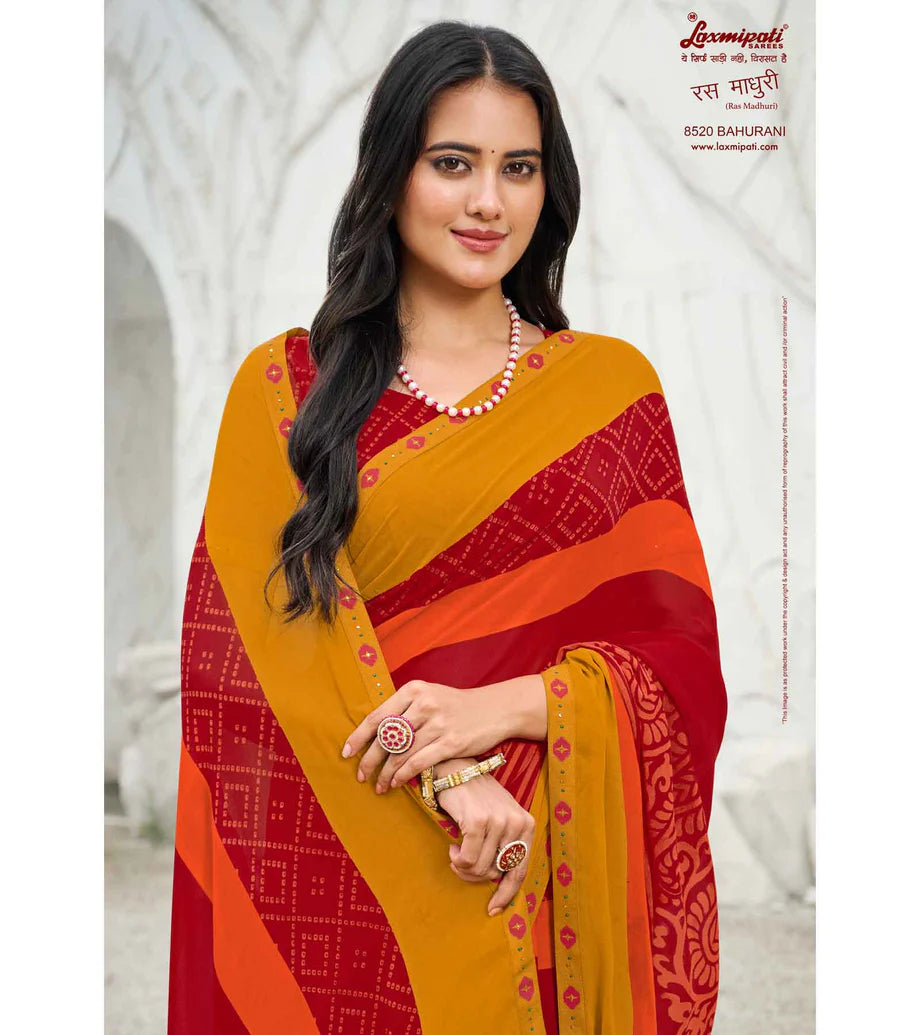 Laxmipati Ras Madhuri 8520 Red Wetless  Saree