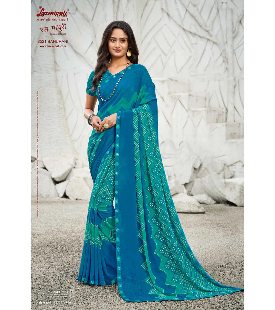 Laxmipati Ras Madhuri 8521 Blue Wetless  Saree