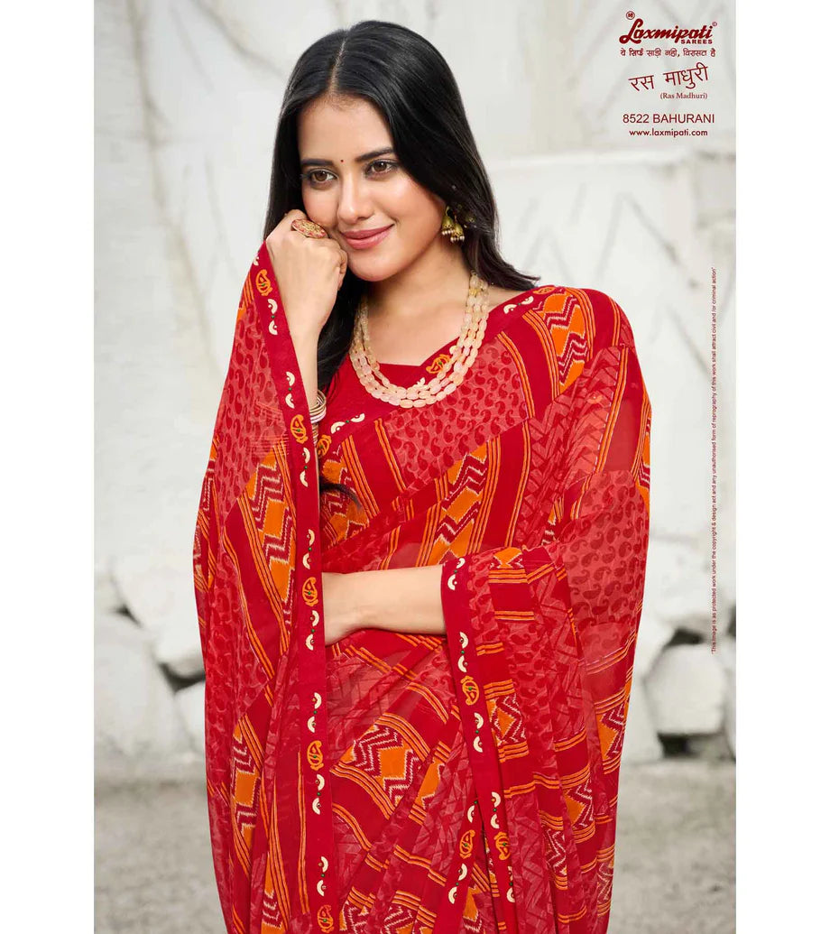 Laxmipati Ras Madhuri 8522 Red Wetless Saree