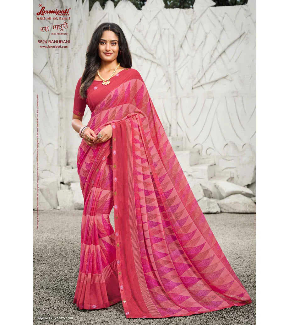 Laxmipati Ras Madhuri 8524 Pink Wetless  Saree