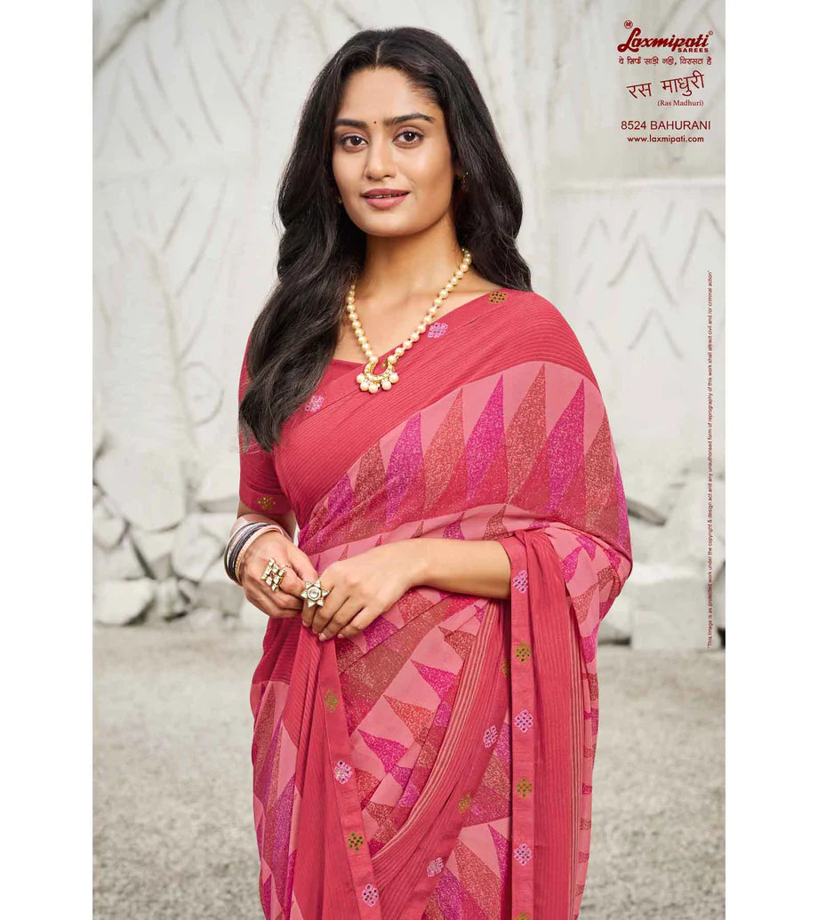 Laxmipati Ras Madhuri 8524 Pink Wetless  Saree