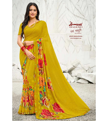 Laxmipati Ras Madhuri 8525 Yellow Wetless  Saree