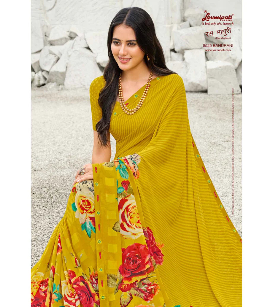 Laxmipati Ras Madhuri 8525 Yellow Wetless  Saree