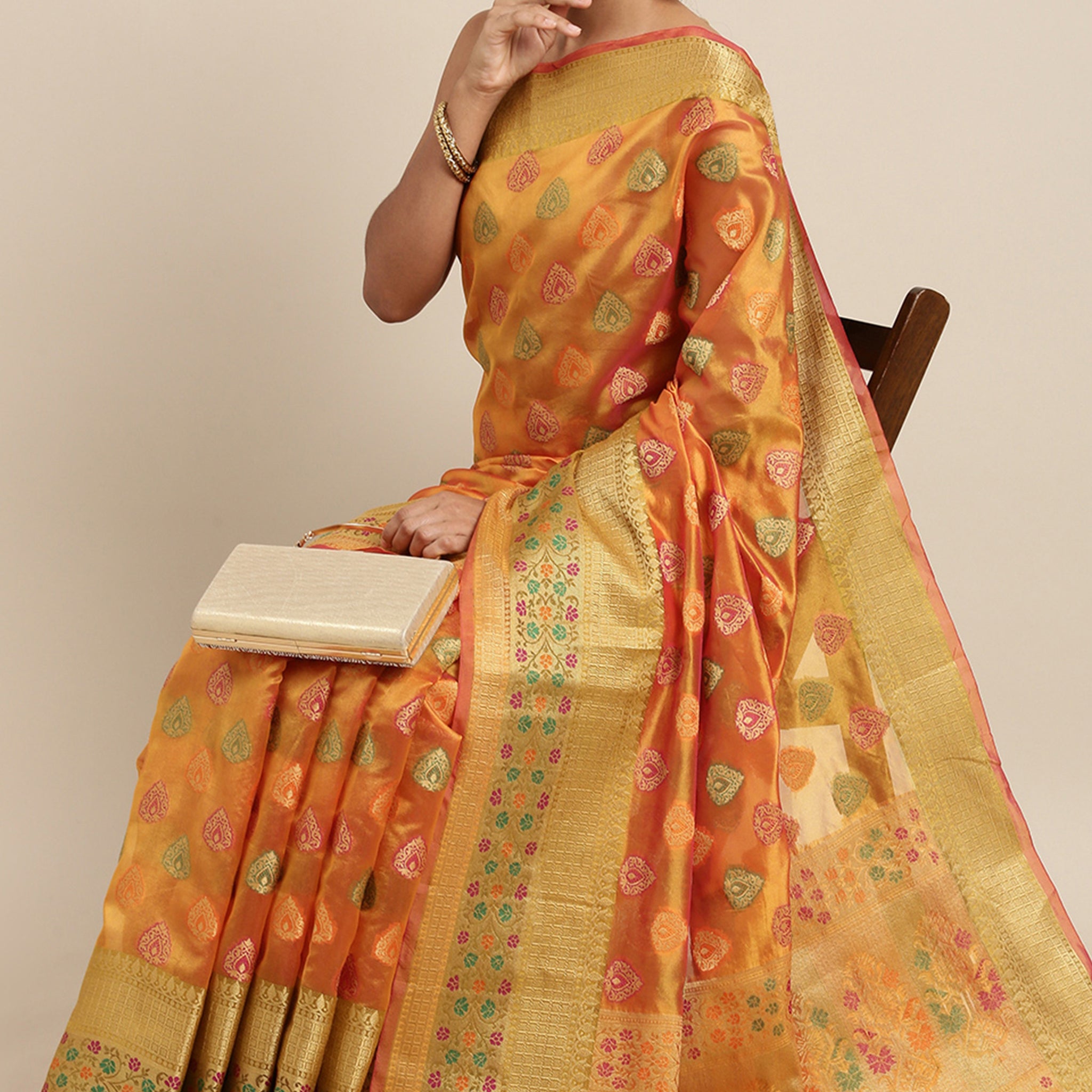 Ishika Fab Mustard Yellow Organza Saree